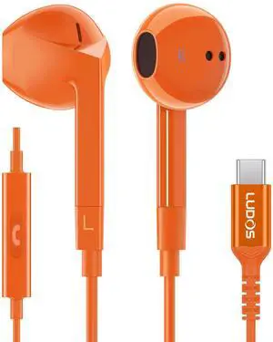 LUDOS FEROX USB C Headphones for iPhone 16 15 Pro Max Plus iPad Pro, 5 Years Warranty, USB-C Earbuds for Samsung Galaxy S24 S23 Ultra S22 S21 S20 A55 A54 A53, USB Type C Earphones - Orange