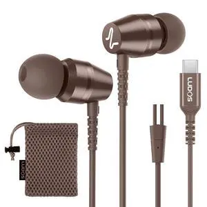 LUDOS OMNITONE USB C Headphones for iPhone 16 15 Pro Max Plus iPad Pro, 5 Years Warranty, USB-C Earbuds for Samsung Galaxy S24 S23 Ultra S22 S21 S20 A55 A54 A53, USB Type C Earphones - Brown