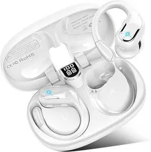 Wireless Earbuds, 75Hrs Bluetooth 5.3 Headphones Sport, Bluetooth Earbuds with ENC Noise Canceling Mic, Bass Stereo Wireless Earphones IP7 Waterproof Over Ear Buds with Earhooks for iOS/Android, White