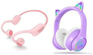 LOBKIN Kid Open Ear Headphone Pink and Over Ear Headphone Purple