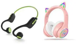 LOBKIN Kid Open Ear Headphone Green and Over Ear Headphone Pink