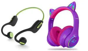 LOBKIN Kid Open Ear Headphone Green and Over Ear Headphone Purple-Pink