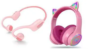 LOBKIN Kid Open Ear Headphone Pink and Over Ear Headphone Rose