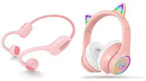 LOBKIN Kid Open Ear Headphone Pink and Over Ear Headphone Pink
