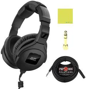 Liquid Audio Senn heiser HD 300 PROtect Professional Closed-back Audio Headphones, Black Bundle w/Pig Hog PHX14-25 1/4" Headphone Extension Cable Polishing Cloth