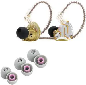Linsoul KZ ZS10 Pro 4BA+1DD 5 Driver in Ear Monitor(Without Mic, Glare Yellow) + Kiwi Ears Flex Earbud Tips, 3 Pairs, S/M/L Size