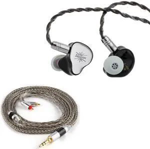 Linsoul Kiwi Ears KE4 in Ear Monitor, 2DD+2BA Hybrid Earphone & Tripowin Zonie 16 Core Silver Plated IEM Cable, SPC Earphone Cable