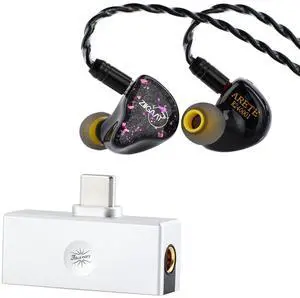 Linsoul ZiiGaat x Fresh Reviews Arete in Ear Monitor, 1DD+4BA Hybrid Earphone IEM, Wired Gaming Earbuds & Kiwi Ears Allegro Mini Portable IEM DAC, in Ear Monitor Amplifier, USB C to 3.5/4.4mm Output
