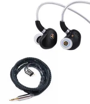 Linsoul 7HZ G1 in-Ear Monitor, 10mm DLC Diaphragm Dynamic Driver IEM Earphone (with Mic) + Tripowin Zonie IEM Cable, 16 Core Silver Plated Earphone Upgraded Cords(2pin 0.78mm, 3.5mm)(Moss)
