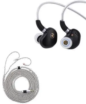 Linsoul 7HZ G1 in-Ear Monitor, 10mm DLC Diaphragm Dynamic Driver IEM Earphone(3.5mm No Mic, Black) + Tripowin Zonie IEM Cable, 2m Long Earbud Cord