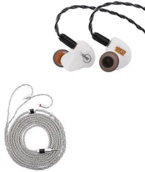 Linsoul ZiiGaat x Fresh Reviews Arete in Ear Monitor, 1DD+4BA Hybrid Earphone IEM (White) Tripowin Zonie IEM Cable, 2m Long Earbud Cord, 16 Core Silver Plated Earphone Cable(2Pin)
