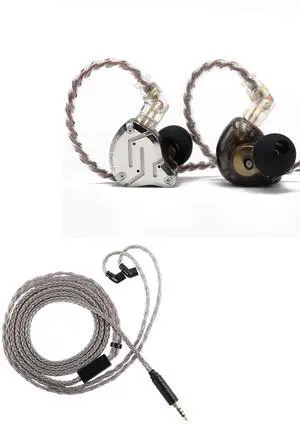 Linsoul KZ ZS10 Pro, 4BA+1DD 5 Driver in Ear Monitor(Without Mic, Black) + Tripowin Zonie HiFi in-Ear Monitor Upgrade Cable(3.5MM,Recessed 2Pin)