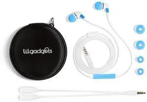 LilGadgets Kids Earbuds Wired for School - Safe & Comfortable, Volume Limited, Wired in Kids Ear Buds with an in-Line Microphone, Travel Case, and Splitter - Blue