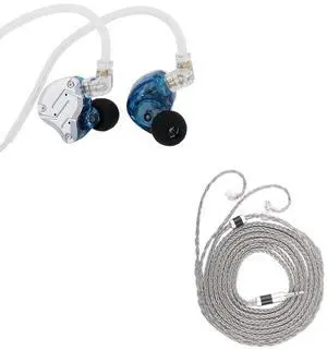 Linsoul KZ ZS10 Pro, 4BA+1DD 5 Driver in Ear Monitor(with Mic, Blue) + Tripowin Zonie 2m IEM Cable(Recessed 2Pin, Grey)
