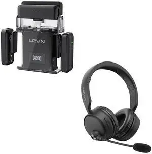 LEVN Bluetooth Headset, Bluetooth Headphones with Microphone 60Hrs Working Time,Wireless Lavalier Microphone, Microphone for iPhone (2 TX + 2 RX + Charging Case)