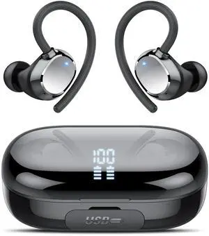 Wireless Earbuds 128Hrs Bluetooth 5.3 Headphone Sport, 2025 Bluetooth Earbuds Stereo Deep Bass Over Ear Bud with Earhooks, ENC Noise Cancelling Mic, IPX7 Waterproof Earphone for Workout/Running