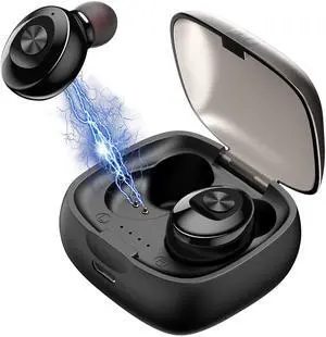 Lady house Mini Wireless Earbuds Bluetooth 5.3 in Ear Light-Weight Headphones Built-in Microphone, IPX5 Waterproof, Immersive Premium Sound Long Distance Connection Headset with Charging Case, Black