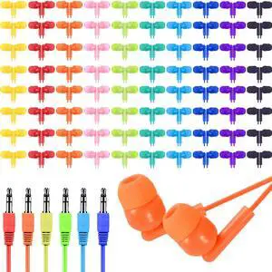 Ladont 100 Pack Bulk Earbuds for Classroom School Student K-12, Affordable in-Ear with 3.5mm Jack, Wired Headphones for Kids Children Boys Girls Toddler