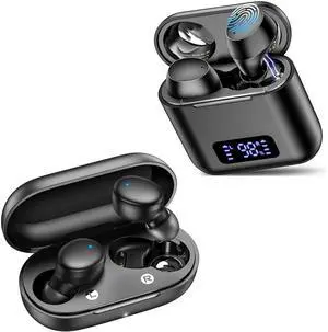 kurdene 2 Sets Wireless Earbuds Bluetooth 5.3 in Ear Light-Weight Headphones,60Hrs Playtime Ear Buds with Charging Case,Built-in Microphone Headset, with Deep Bass for Sport Black+Black