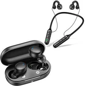 kurdene 2 Sets Wireless Earbuds Bluetooth 5.3 in Ear Light-Weight Headphones,60Hrs Playtime Ear Buds with Charging Case,Built-in Microphone Headset, with Deep Bass for Sport Black+Dark Black
