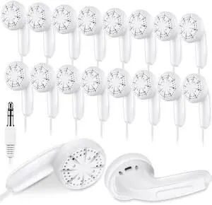 Konohan 100 Pack Bulk Earbuds for Classroom, Student Basic Headphones in Ear for Kids Schools Libraries Laptop, 3.5 MM Earbuds Dot Headphones, Individually Bagged(White)