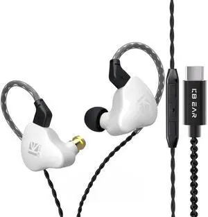 Kinboofi KBEAR KS1 Type-C Wired Earphone, HiFi in Ear Monitor Headphone, Noise Canceling Earbuds Headphone Dynamic Headset with Detachable 2 Pin Earphone Cable (White-TYPEC, with Microphone)