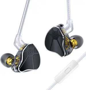 Kinboofi Bass Wired Headphone,CCZ BC04 Custom High-Frequency BA IEM Headphone, Stereo Sound IEM Earbuds Earphone with Oxygen-Free Copper Silver-Plated Cable for Musician System (with MIC, BC04-Black)
