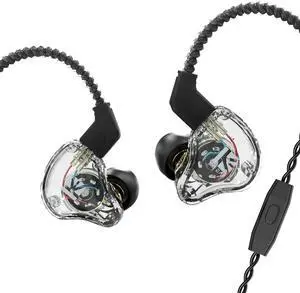 keephifi KBEAR KS1 Earphone,Dual Magnectic Circuit Dynamic in Ear Monitor,2Pin Detachable Cables Headphone,HiFi Bass Noise-Isolating Earbuds for Music,Game,Sport (Clear with mic)