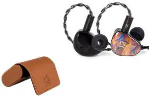 keephifi KB02 Brown Earbuds and Aux Leather Earbud Case