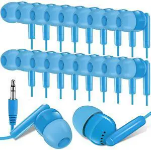 Kanayu 100 Packs Kids Earbuds Bulk Basic Student Earphone Individually Bagged 3.5 mm Headphones for Schools Classrooms Library Teens Gift (Sky Blue)