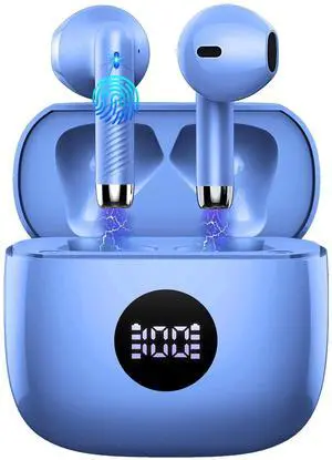 Jxrev Wireless Earbuds, Bluetooth 5.4 Earbuds USB C Stereo Bass, Bluetooth Headphones in Ear Noise Cancelling Mic, Sports Earphones IP7 Waterproof, 40H Playtime Mini Charging Case Ear Buds Light Blue