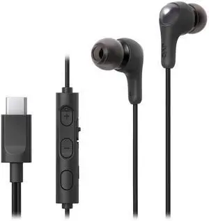 JVC Gumy Connect USB-C Wired Earbuds Headphones, Delay-Free for Videos and Gaming, Built-in DAC Reduces Noise and Improves Sound Quality, 9.2 mm Diameter Neodymium Drivers - HAFR9UCB (Black)