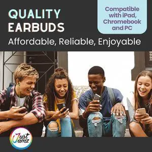 JustJamz Bulk Earbuds 50 Pack | Basic Earbuds, Pearl White In-Ear Earphones, Disposable Headphones, Wired