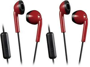 JVC Red and Black Sweat and Splash Proof Retro Earbuds with Microphone and Remote HAF19MRB (Pack of 2)