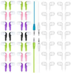 150-Pack: 100 Colorful Wired Earbuds + 50 Pearl White Wired Earphones | Bulk In-Ear Headphones for Schools, Classrooms, Libraries & Events | Comfortable, Durable, Multi-Color & Disposable Wired Earbud
