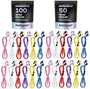 JustJamz 150 Color Call Bundle: Multi-Color Wired Earbuds with Microphone  100-Pack + 50-Pack | Affordable Bulk Earphones for Schools, Classrooms, Libraries, and Events