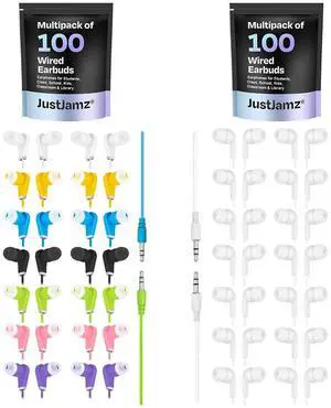 200 Pack Bulk Earbuds for Classroom  Includes 100 Multicolor and 100 White Wired Earbuds with 3.5mm Jack  Earbuds Bulk for Schools, Students, Classrooms, Class Set Earbuds, Earphones in Bulk