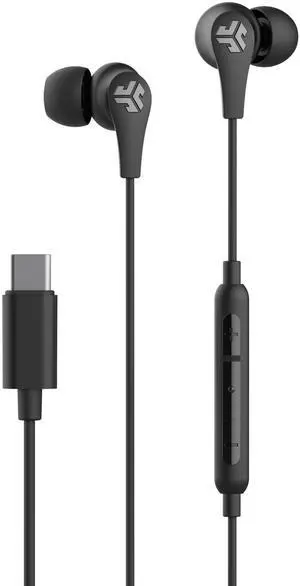JLab JBuds Pro Signature Wired Earbuds, USB-C Connection, Music Controls, Universal Mic, Custom Fit with Cush Fins, Black