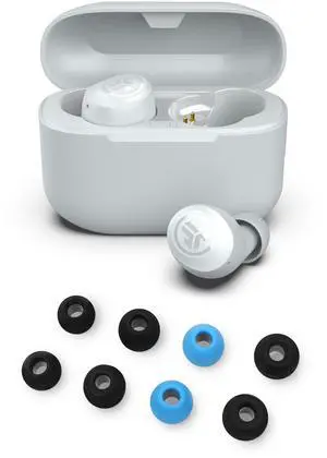 JLab Go Air Pop+ True Wireless Bluetooth Earbuds in White Plus Cloud Foam Mnemonic Earbud Tips