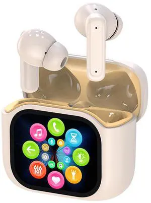 Wireles Smart Touch Screen Active Noise Cancelling Earbuds In Ear Work Headphones ANC Touchscreen Earphones TWS True Wireless Earbuds Bluetooth 5.3 ENC Ear Buds with Screen On Case for iPhone Android