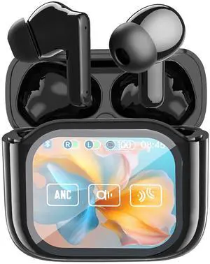 Wireless Touchscreen Earbuds with Smart Touch Screen Case Earbuds TWS True Wireless Bluetooth 5.4 Headphones ANC Active Noise Cancelling Earbuds Blue Tooth Ear Buds Earphones for iPhone Android