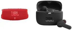 JBL Charge 5 Portable Wireless Bluetooth Speaker with IP67 Waterproof and USB Charge Out - Red, Small & Tune 230NC TWS True Wireless in-Ear Noise Cancelling Headphones - Black, Small