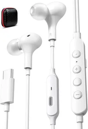 Wired Headphones USB C Plug Small in Ear Buds 5 Sound Effects Stereo Bass Music Noise Cancelling Earphones Corded Earbuds with Microphone for Apple iPhone 16 Pro Max 16e 15 Samsung S25 S24 S23 White