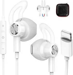 iMangoo for Lightning Headphones Wired MFi Certified Magnetic Earbuds Anti Drop Ear Buds Tips Corded Earphones with Microphone Volume Control for Apple iPhone 14 Plus 13 Pro Max 12 Mini 11 XS XR
