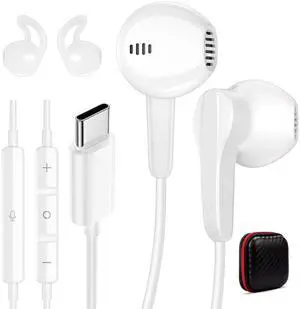 Wired Headphones USB C for Apple Type C Earphones Ear Buds with Mic for iPhone 16 15 Pro Max Noise Cancelling Built in Remote Control USBC Headset for Samsung Android S25 S24 Plus White