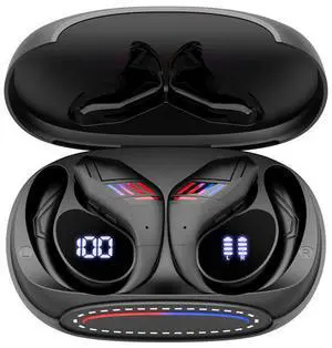 IKXO Bluetooth Headphones Wireless Earbuds Over Ear Buds,Sports Earphones Deep Bass with Dual LED Power Display Earhooks Headset,Light-Weight Earbud with Mic for Phone Laptop PC TV Running Workout