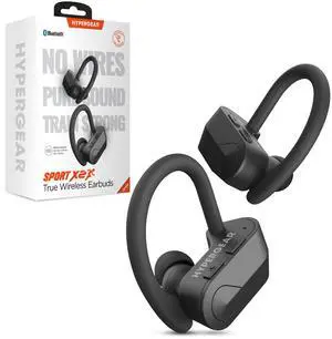 HyperGear Sport True Wireless Earbuds, Bluetooth Earbuds with Noise-Cancelling Mic, Quick-Pair, Secure-Fit Ear Hooks, Comfortable Wireless Bluetooth for Workouts, Sweatproof, Black
