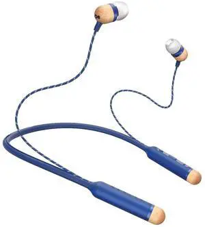 House of Marley Smile Jamaica Wireless: Wireless Neckband Earphones with Microphone, Bluetooth Connectivity, 8 Hours of Playtime, and Sustainable Materials (Denim)