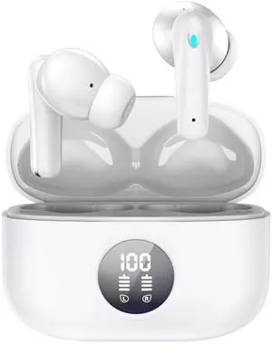 HomeSpot True Wireless Earbuds, Active Noise Cancellation Bluetooth 5.3 TWS with 4 ENC mic, Charging Case with Battery Level Indication, Low Latency 30 Hrs Playback time White