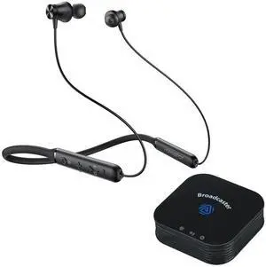 HomeSpot JY300 Neckband Headphones + BA210 Auracast Transmitter Bundle, aptX Lossless & LC3, 40-Hour Battery, Optical, RCA & 3.5 mm Input